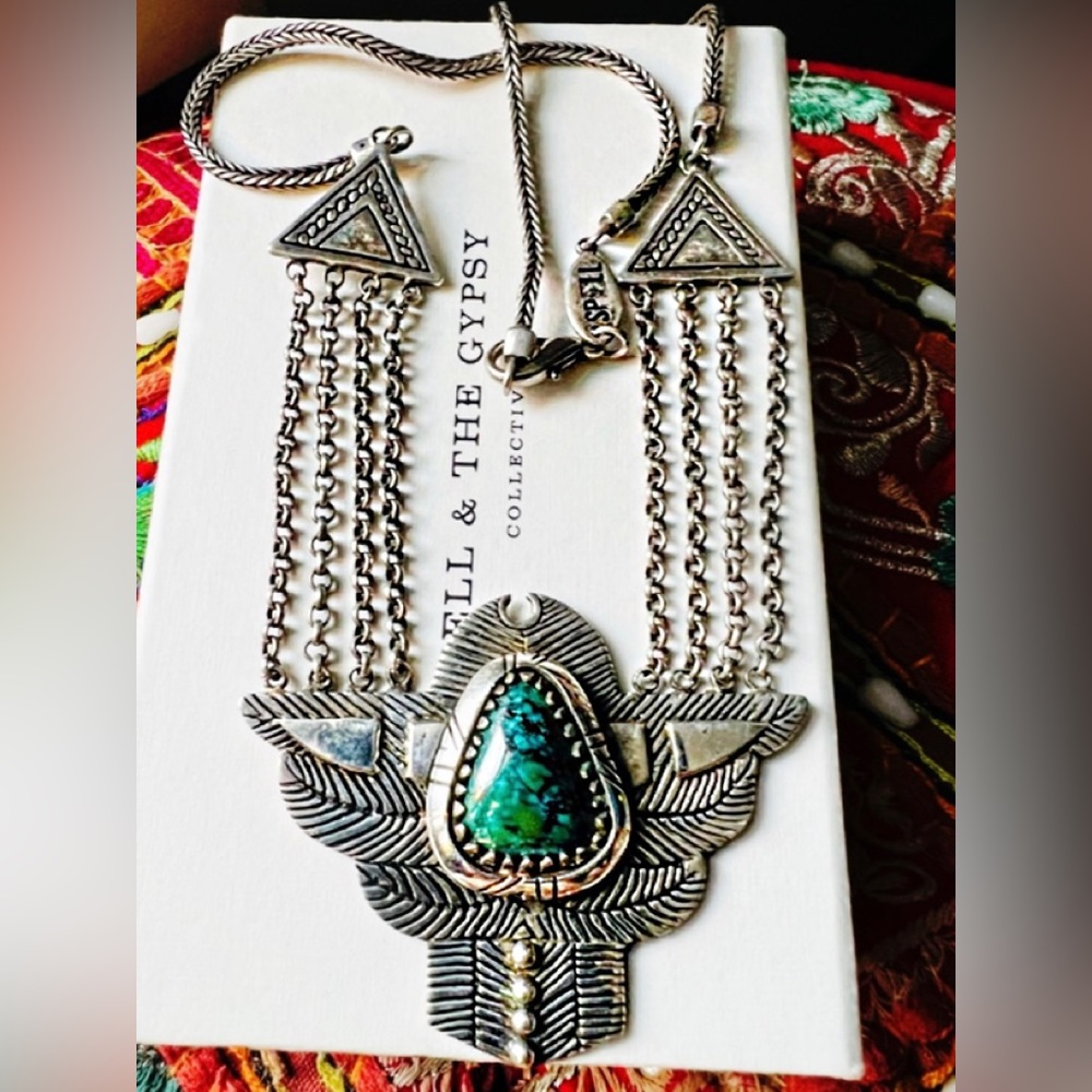 SOLD Spell And The Gypsy Dark Side of the Moon  Necklace Turquoise Stone Silver